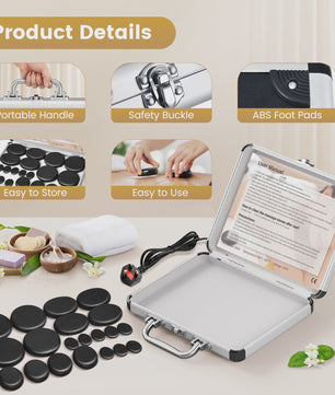 Professionele Hot Stone Massage Set met Verwarmer - 20 Stenen & Temperatuurregeling