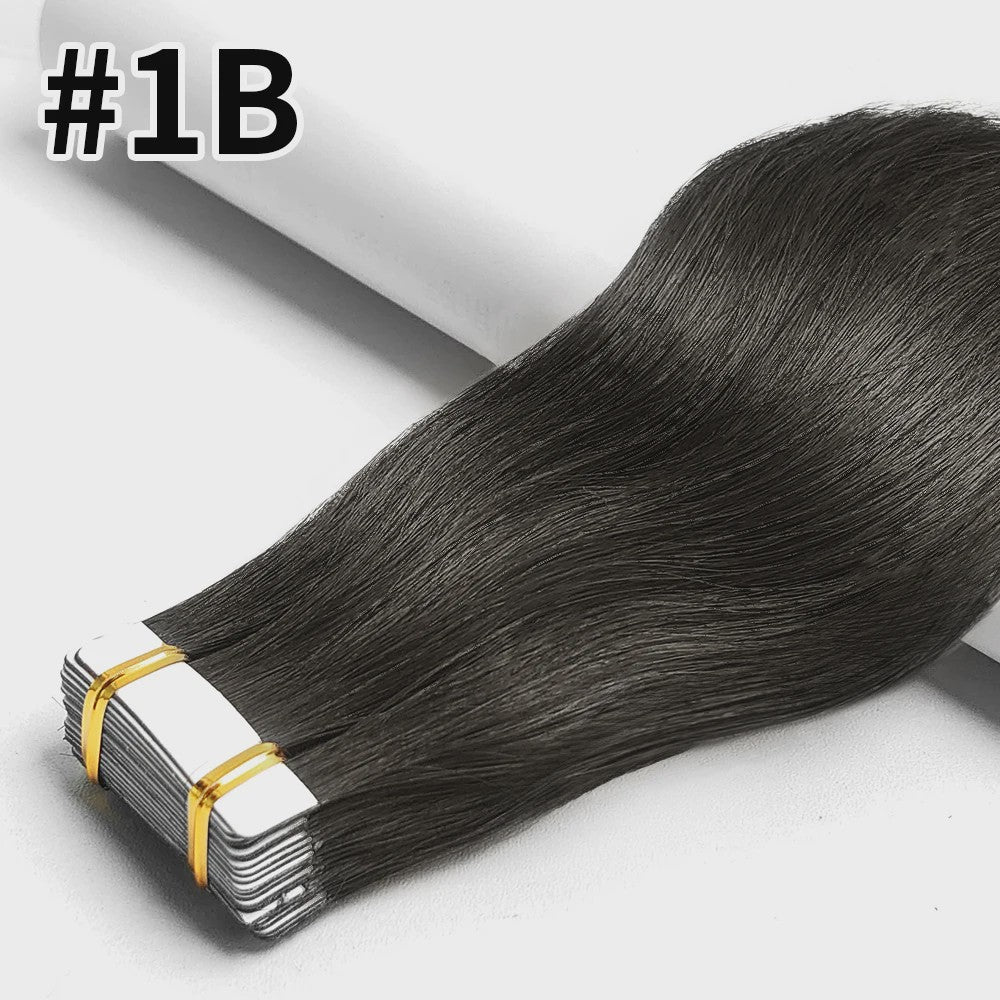 Remy Tape-in Hair Extensions - 100% Echt Menselijk Haar, Natuurlijk Zwart, Naadloos