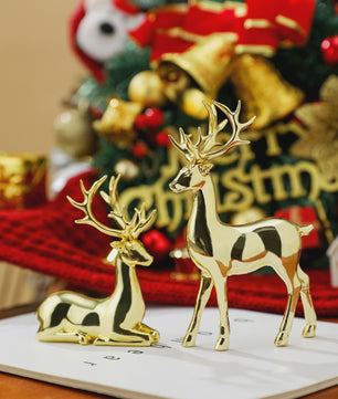 Set van 2 Kerst Herten Decoratie Beeldjes - Rustiek Tafeldecoratie