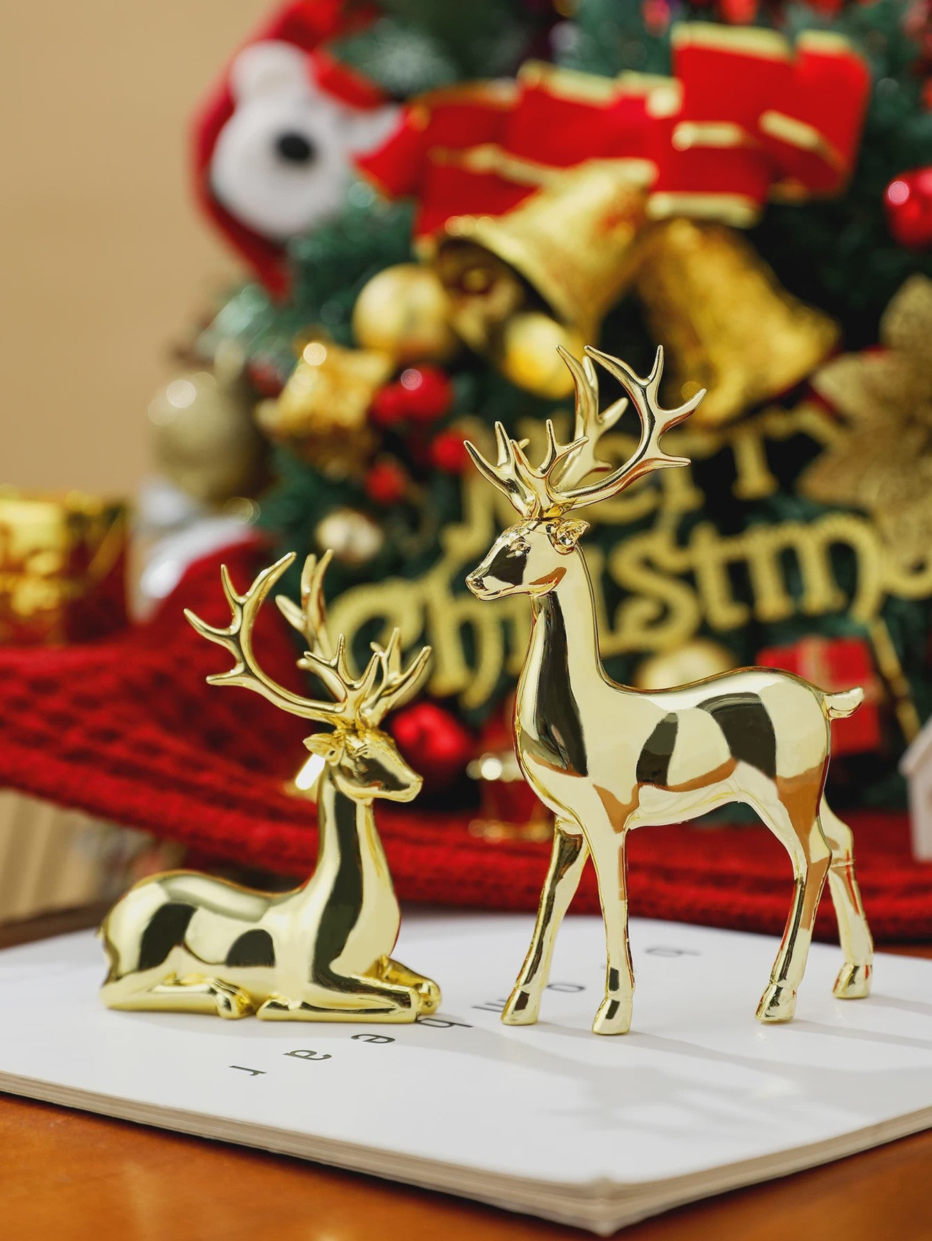 Set van 2 Kerst Herten Decoratie Beeldjes - Rustiek Tafeldecoratie