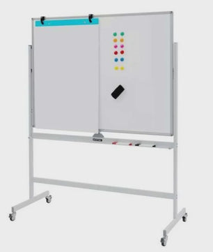 Verrijdbaar Dubbelzijdig Magnetisch Whiteboard 160-180cm Hoogte Verstelbaar met Wielen en Rem
