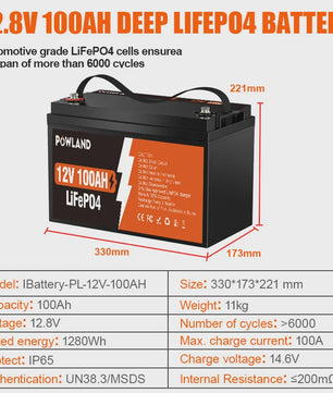 POWLAND LiFePO4 Accu 100Ah/200Ah/300Ah - 12V/24V - Solar Energie Opslag, RV, Boot, Camping - 6000+ Cycli