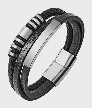Heren Leren Armband met RVS Details - Stijlvol & Klassiek