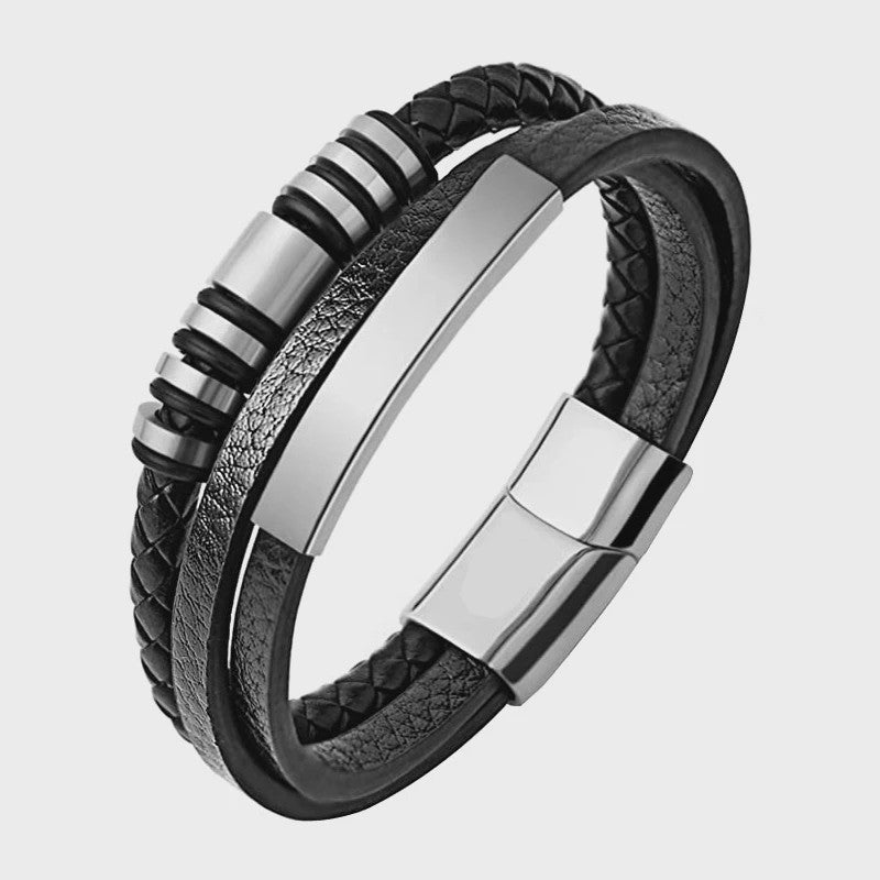 Heren Leren Armband met RVS Details - Stijlvol & Klassiek