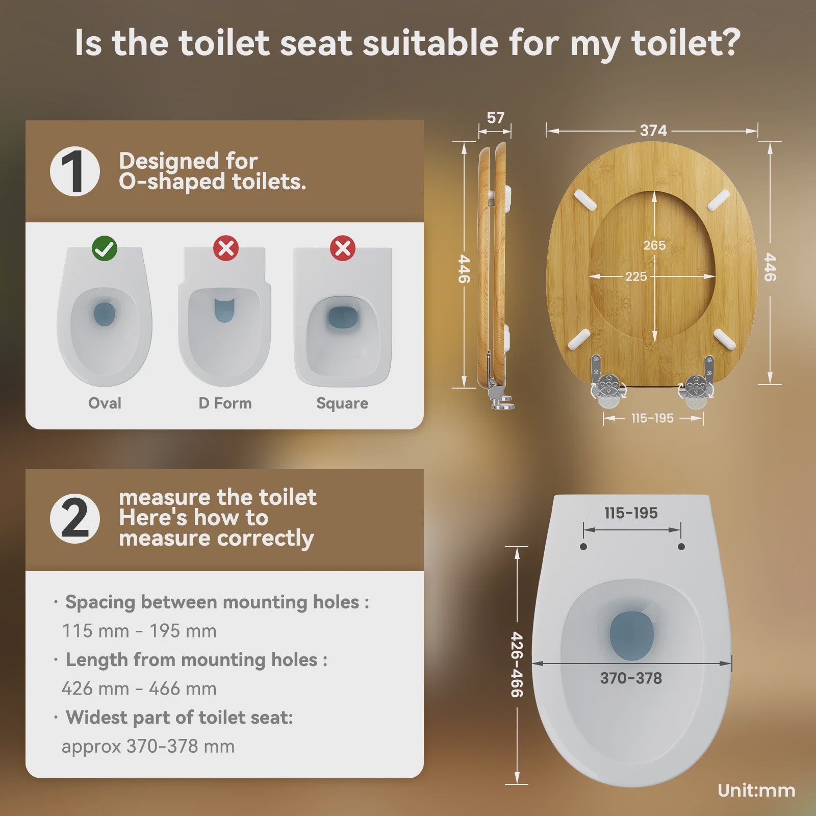 Toiletzitting O-vorm met soft-close en bamboe-look – Antibacterieel & Duurzaam