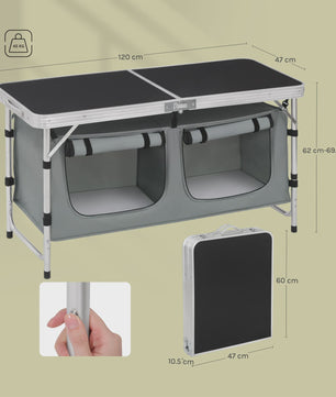 WOLTU Aluminium Vouwbare Picknicktafel met Opbergvakken en In hoogte Verstelbare Poten
