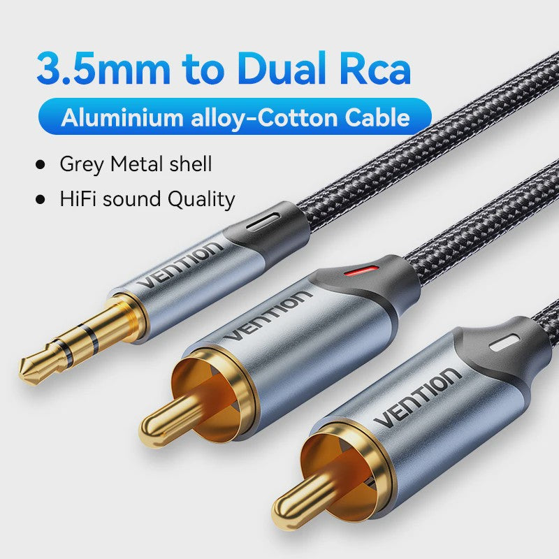 Vention 3.5mm Jack naar 2 RCA Audiokabel - HiFi Stereo AUX Kabel voor Home Theater & Versterkers
