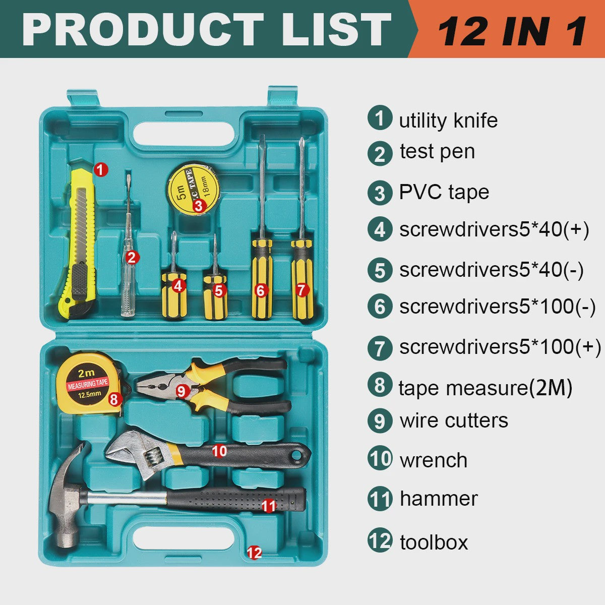 Complete Gereedschapskist Set - 8-13 Delig Huishoudgereedschap voor Auto- en Huisreparaties