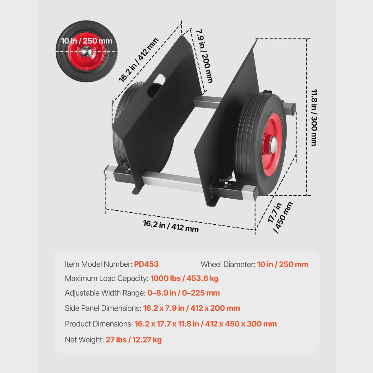 Paneel Dolly met Pneumatische Wielen - 272 kg Draagvermogen