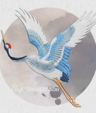 Geborduurde Kraanvogel Patches - Strijk- of Naaibaar voor Kledingdecoratie