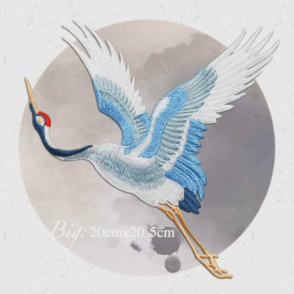 Geborduurde Kraanvogel Patches - Strijk- of Naaibaar voor Kledingdecoratie