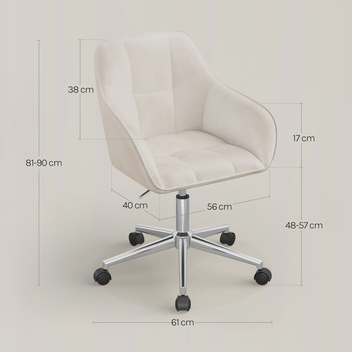 Velours bureaustoel met hoge rugleuning, draaibaar en in hoogte verstelbaar - Comfortabel en Ergonomisch