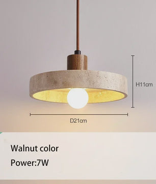 Natuurlijke Travertin Hanglamp met Houten Accent - E27 Fitting