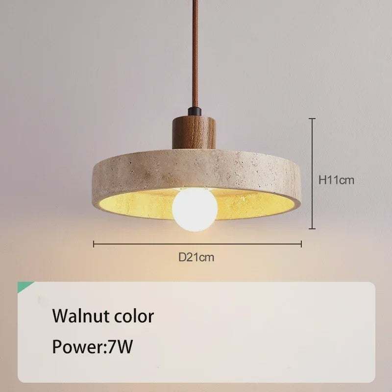 Natuurlijke Travertin Hanglamp met Houten Accent - E27 Fitting