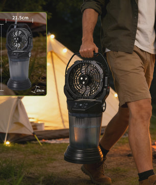Draagbare Camping Ventilator met Vernevelaar, 2000ml Tank, 15000mAh Batterij & RGB LED Verlichting