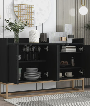 Modern Dressoir met 4 Deuren en Handgreep-loos Design - Wit, Zwart of Blauw
