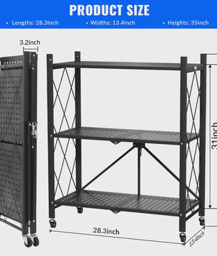 3-Laags Opvouwbaar Metalen Rek met Wielen - Flexibele Opbergoplossing voor Huis & Garage