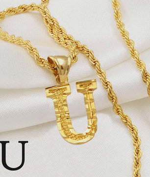 Gouden Initiaal Ketting met Touwketting - Kies Uw Letter (A-Z)