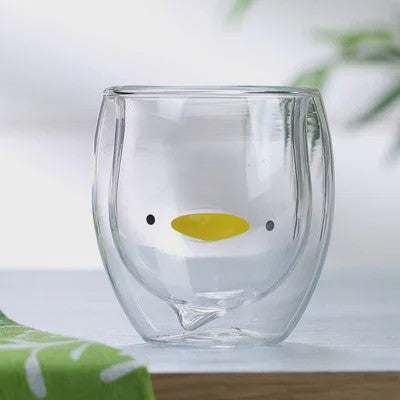 Dubbelwandige Glazen Mok met Schattige Dierenprint - Koffie & Theeglas