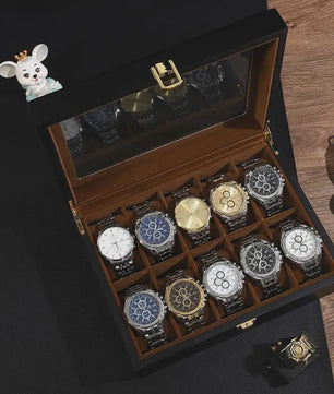 Luxe Houten Horlogedoos met 6, 10 of 12 Vakken - Handgemaakt Sieraden Opbergdoos Display
