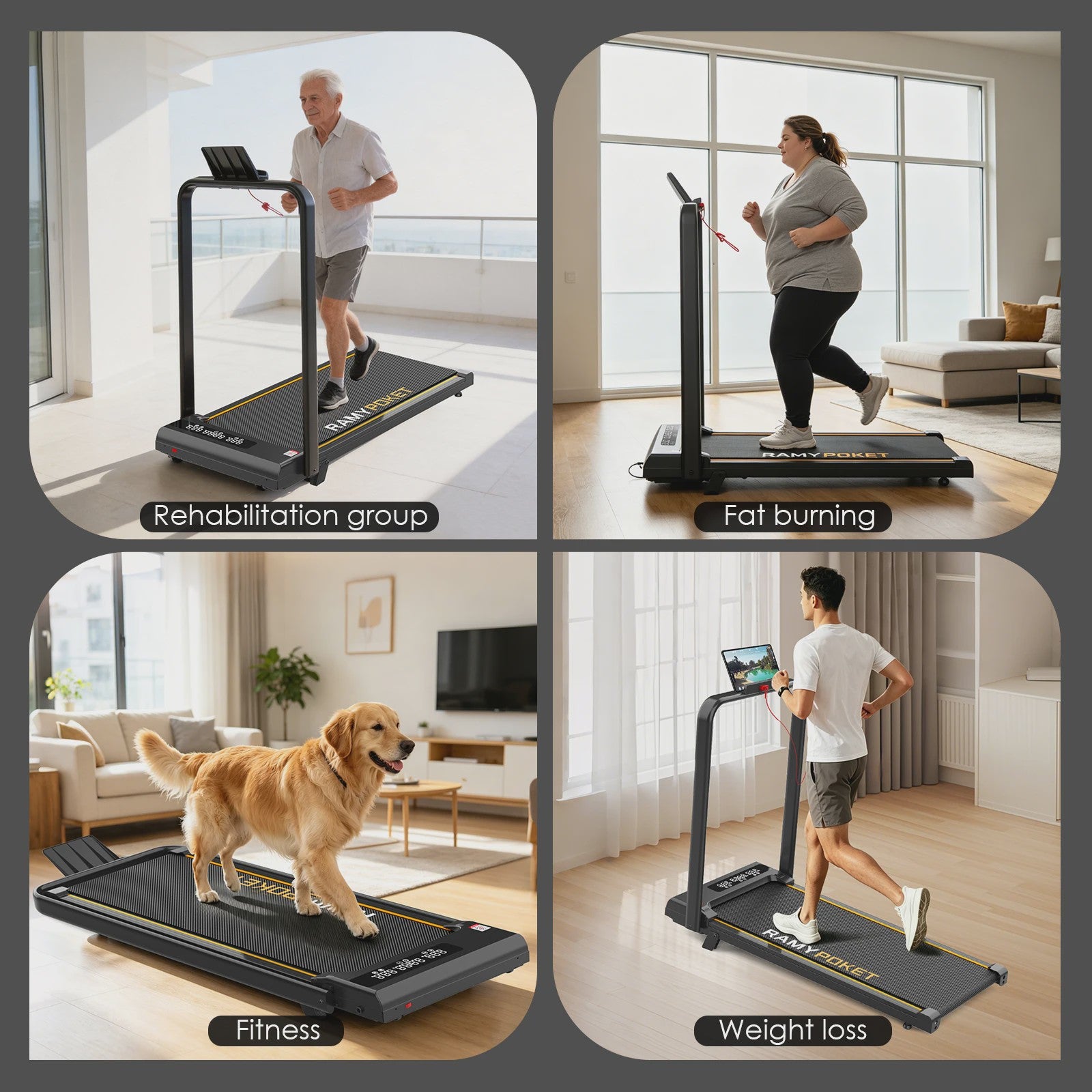 RAMYPOKET Opvouwbare Walking Pad Loopband met 9% helling, 2.5PK, 1-10 km/u, APP & LED, max 150kg