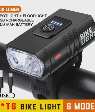BK02 Fietslamp T6 LED USB Oplaadbaar - 6 Modi MTB Fietsverlichting Koplamp