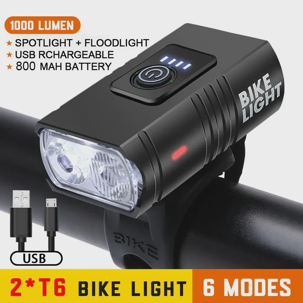 BK02 Fietslamp T6 LED USB Oplaadbaar - 6 Modi MTB Fietsverlichting Koplamp