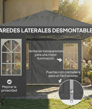 Outsunny Pop-Up Partytent 3x3m met Verstelbare Hoogte en Afneembare Zijwanden