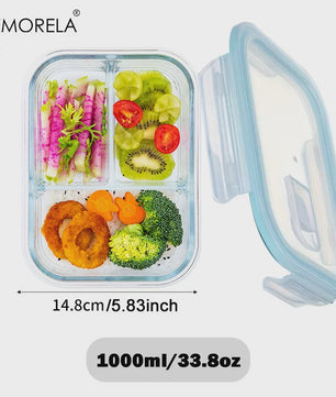 Glazen Lunchbox met 2/3 Compartimenten en Lekvrij Deksel - Herbruikbaar