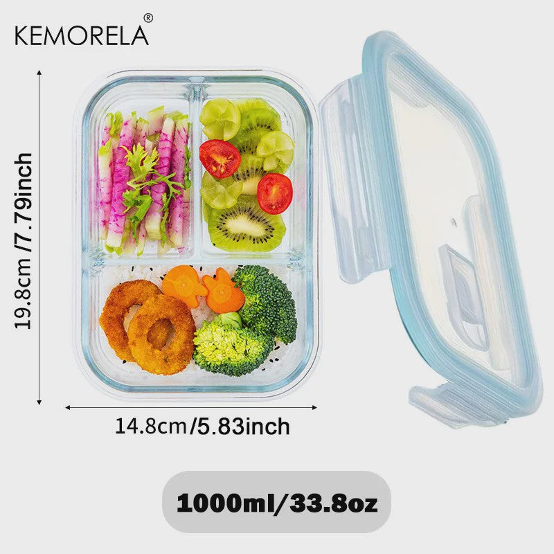 Glazen Lunchbox met 2/3 Compartimenten en Lekvrij Deksel - Herbruikbaar