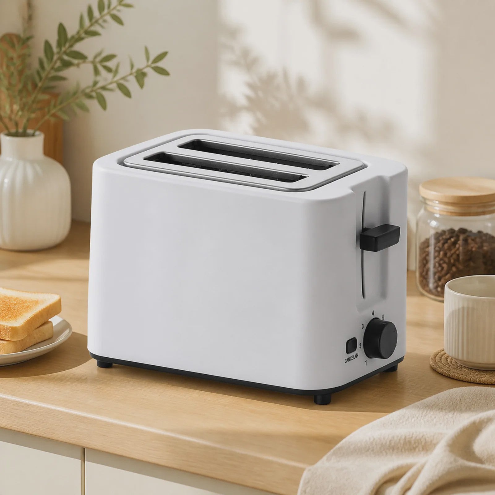 Wit 2-Slots Broodrooster 700W met Brede Sleuven en Kruimellade