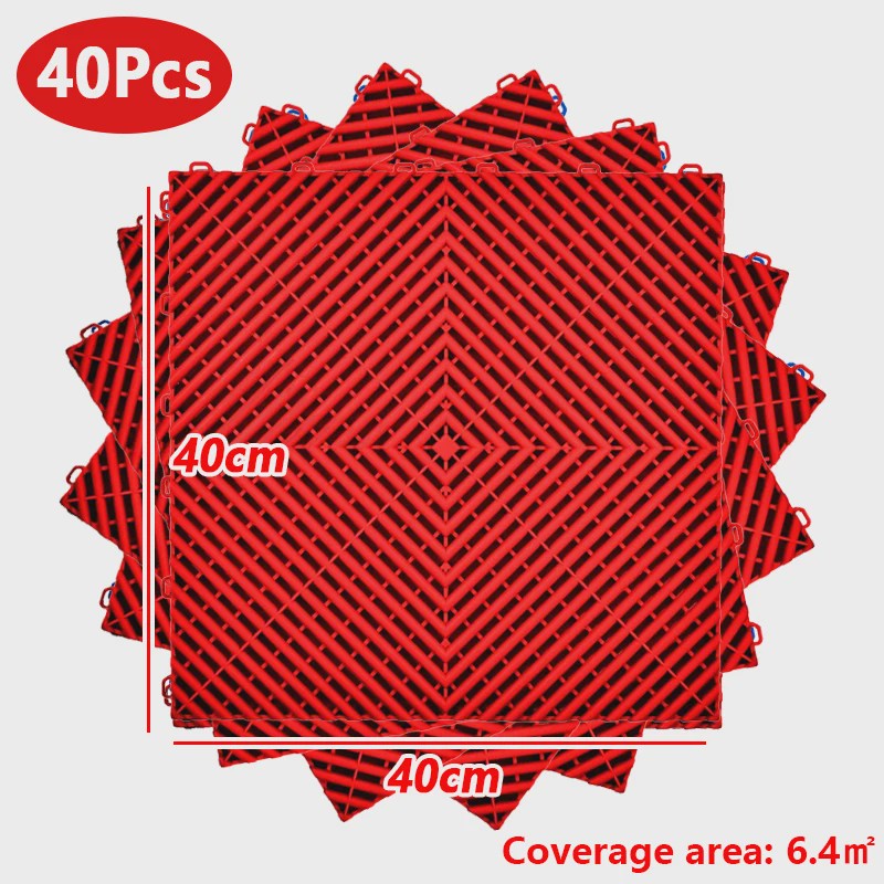 40x40cm Garage Vloertegels - 40 Stuks Set - Interlocking Polypropyleen - Zwart/Rood
