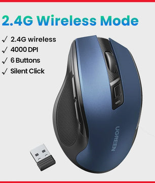 UGREEN Ergonomische Draadloze Muis: Bluetooth 5.0 & 2.4G, 4000 DPI, Stille Knoppen