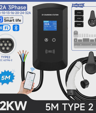 22KW 3-Fase Type 2 EV Laadstation Wallbox met WIFI/APP Controle - Snel Laden tot 7.6KW