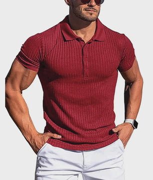 Zomer Heren Poloshirt met Verticale Streep en Elastische Pasvorm - Korte Mouw