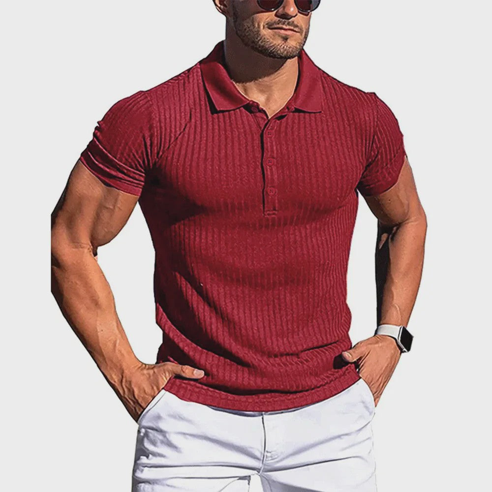 Zomer Heren Poloshirt met Verticale Streep en Elastische Pasvorm - Korte Mouw