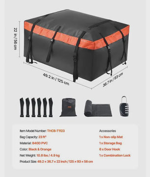 Waterdichte Dakkoffer Tas 23 Cubic Feet - Duurzaam 840D PVC met Slot & Anti-slip Mat