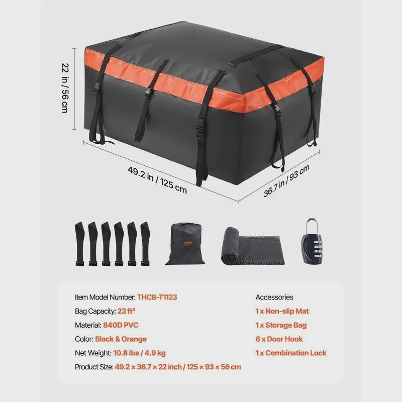 Waterdichte Dakkoffer Tas 23 Cubic Feet - Duurzaam 840D PVC met Slot & Anti-slip Mat