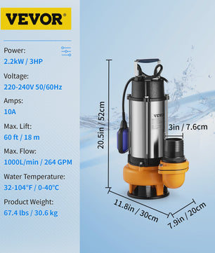 Dompelpomp 550W - 2200W: Krachtige Waterpomp voor Zwembaden, Kelders & Meer