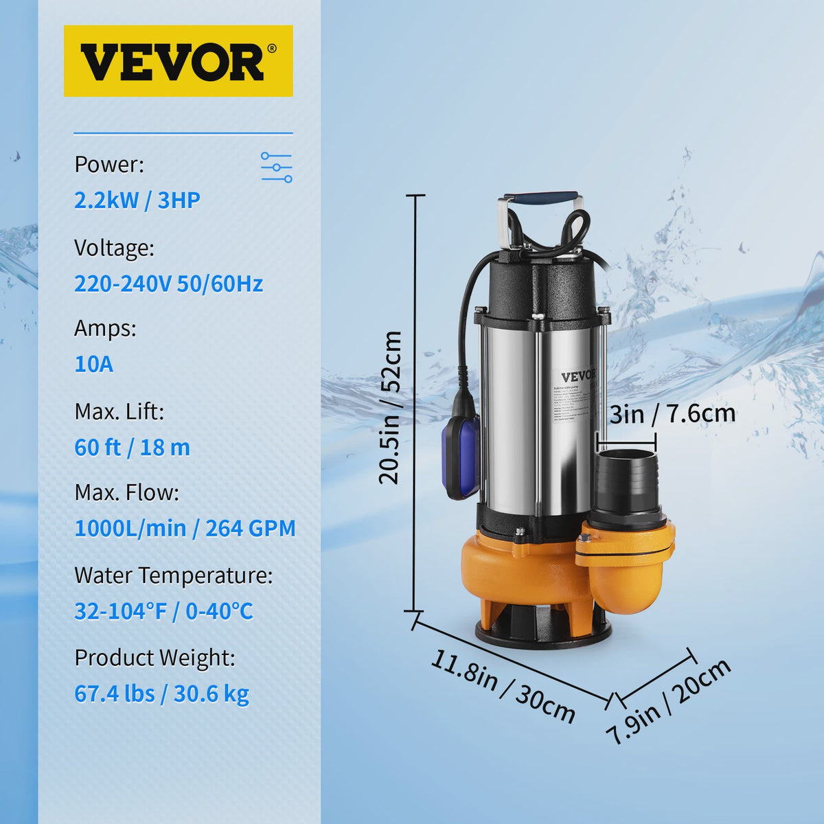 Dompelpomp 550W - 2200W: Krachtige Waterpomp voor Zwembaden, Kelders & Meer