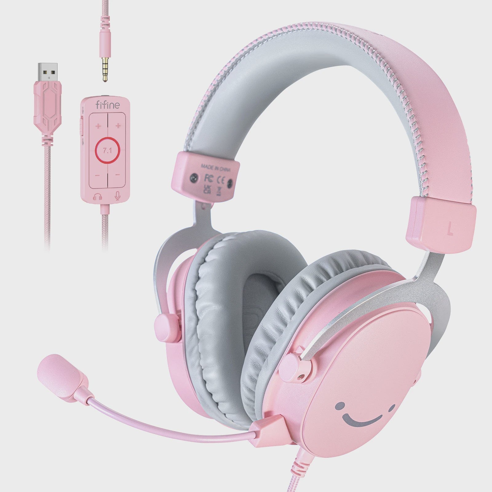 FIFINE H9W Gaming Headset met 7.1 Surround Sound, USB & 3.5mm Jack, Microfoon - Wit