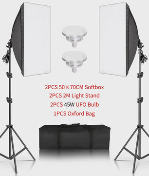 Professionele Softbox Verlichtingskit 50x70cm met E27 Lampen en Statief - Fotostudio Apparatuur