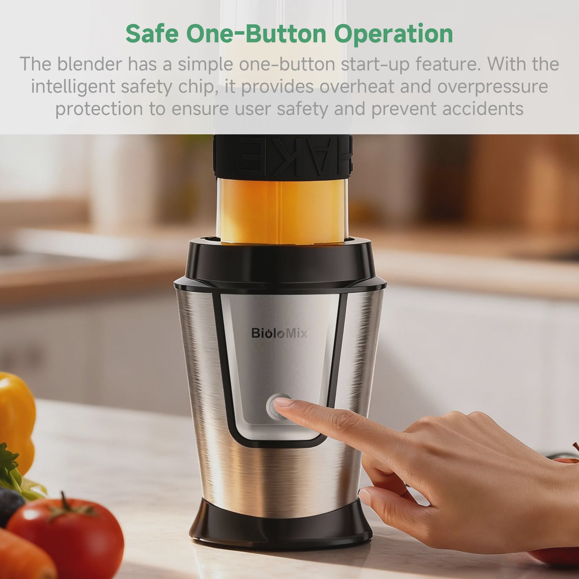 BioloMix 700W Compacte Keuken Blender: 3-in-1 Juicer, Food Processor & Grinder
