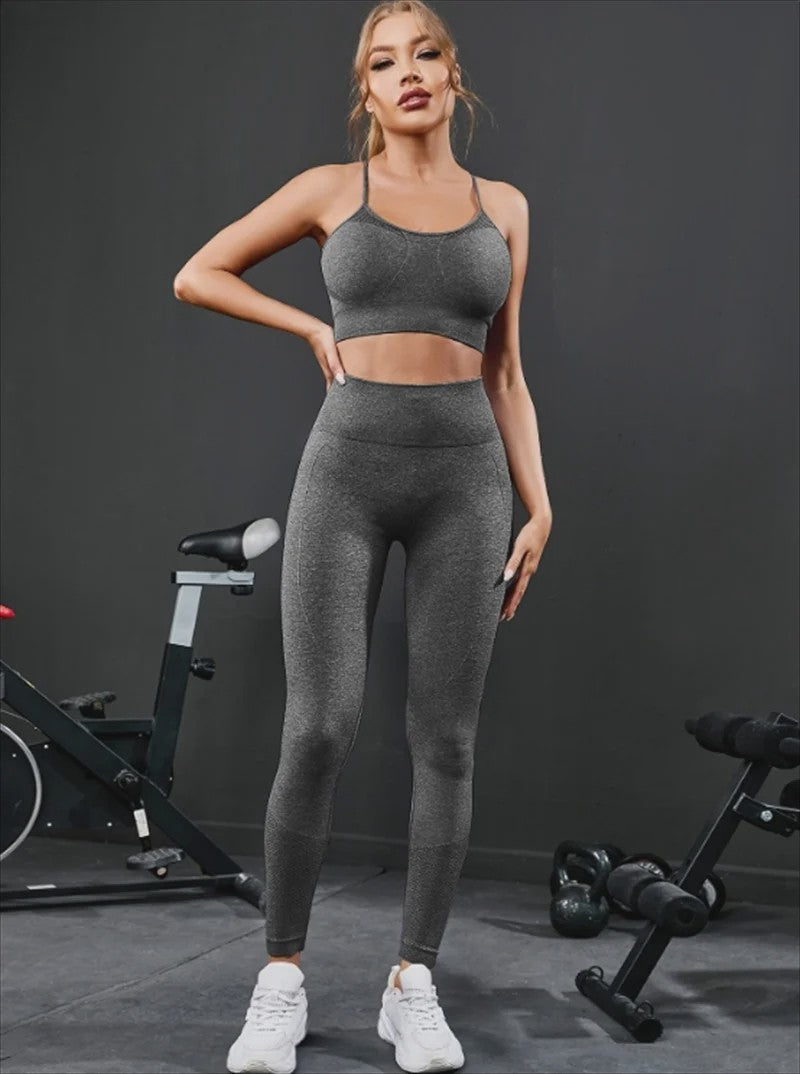 Naadloze Dames Sportset: Yoga Set met Hoge Taille Legging & Sport Top voor Fitness en Gym
