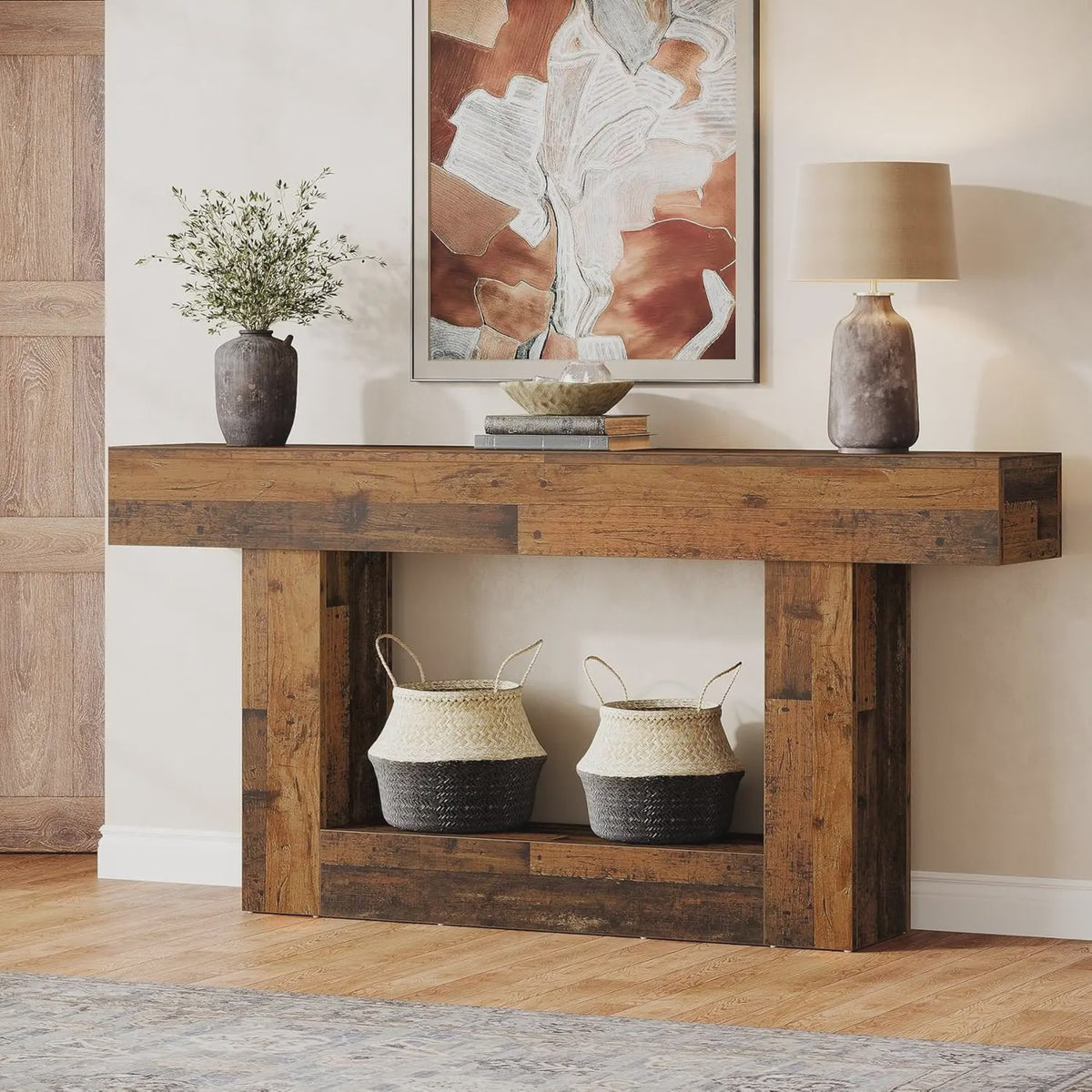 Tribesigns Console Tafel 160 cm - Farmhouse Entree Tafel met U-vormige Basis en Open Plank