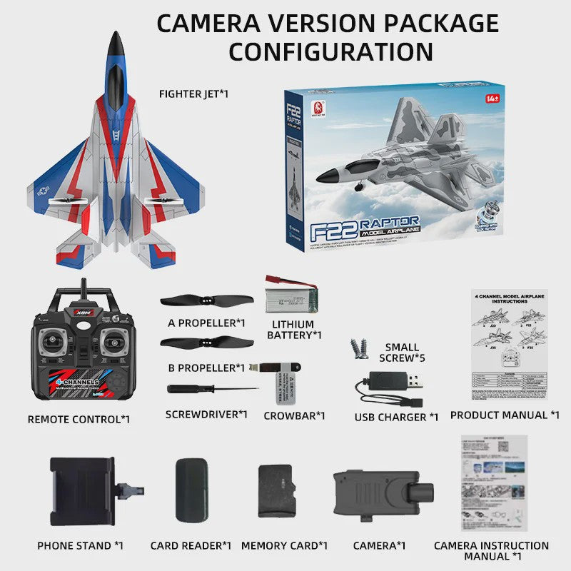 RC Vliegtuig F22 Raptor - Brushless, 4-Kanaals, EPP Schuim, 490mm Spanwijdte, Afstandsbediening Speelgoed voor Volwassenen
