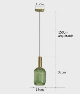 Moderne Ribbel Glazen Hanglamp - Scandinavisch Design in Groen, Grijs & Amber - E27 Fitting