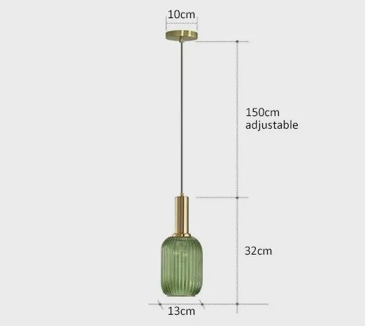 Moderne Ribbel Glazen Hanglamp - Scandinavisch Design in Groen, Grijs & Amber - E27 Fitting
