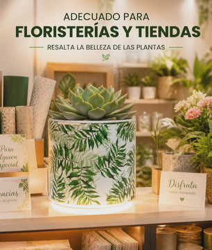 Decoratieve Keramische Bloempot met Groene Bladeren Print - 13x12cm Cilindrisch - Modern & Veelzijdig