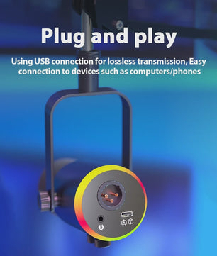 Professionele USB/XLR Microfoon met Touch Mute, RGB Verlichting & Koptelefoonaansluiting - Ideaal voor Gaming, Streaming & PC
